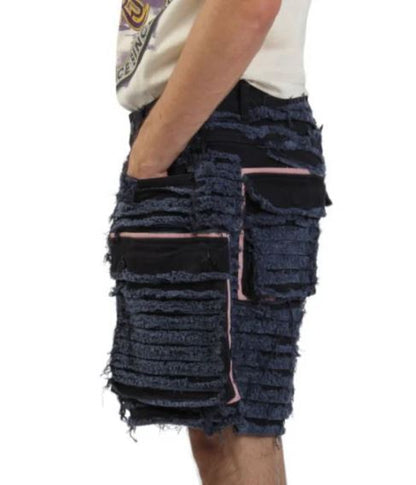 Shredded Denim Cargo Shorts