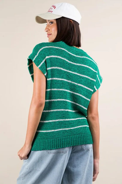 Striped Knit Sweater Vest Top.
