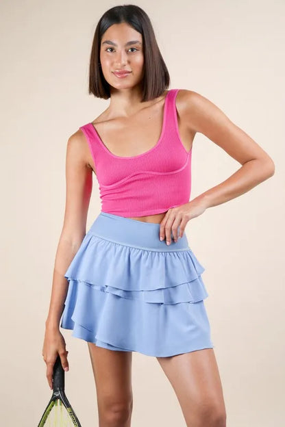 Riffled Tiered Layers Activewear Skirt with Shorts.
