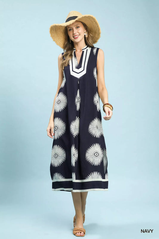 Sleeveless Geometric Midi Dress