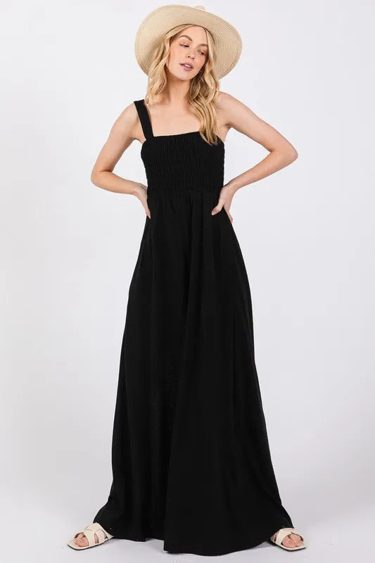 Smocked Flowy Wide Leg Jumpsuit.