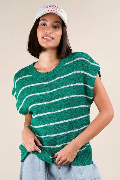 Striped Knit Sweater Vest Top.