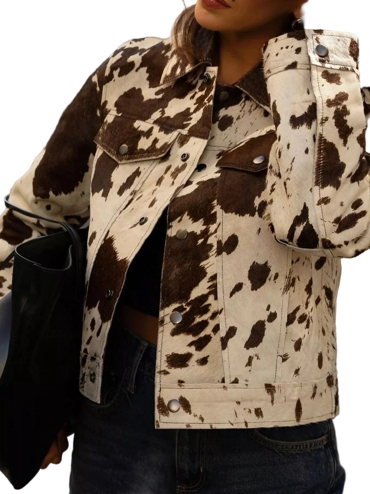Cow Print Button Up Jacket