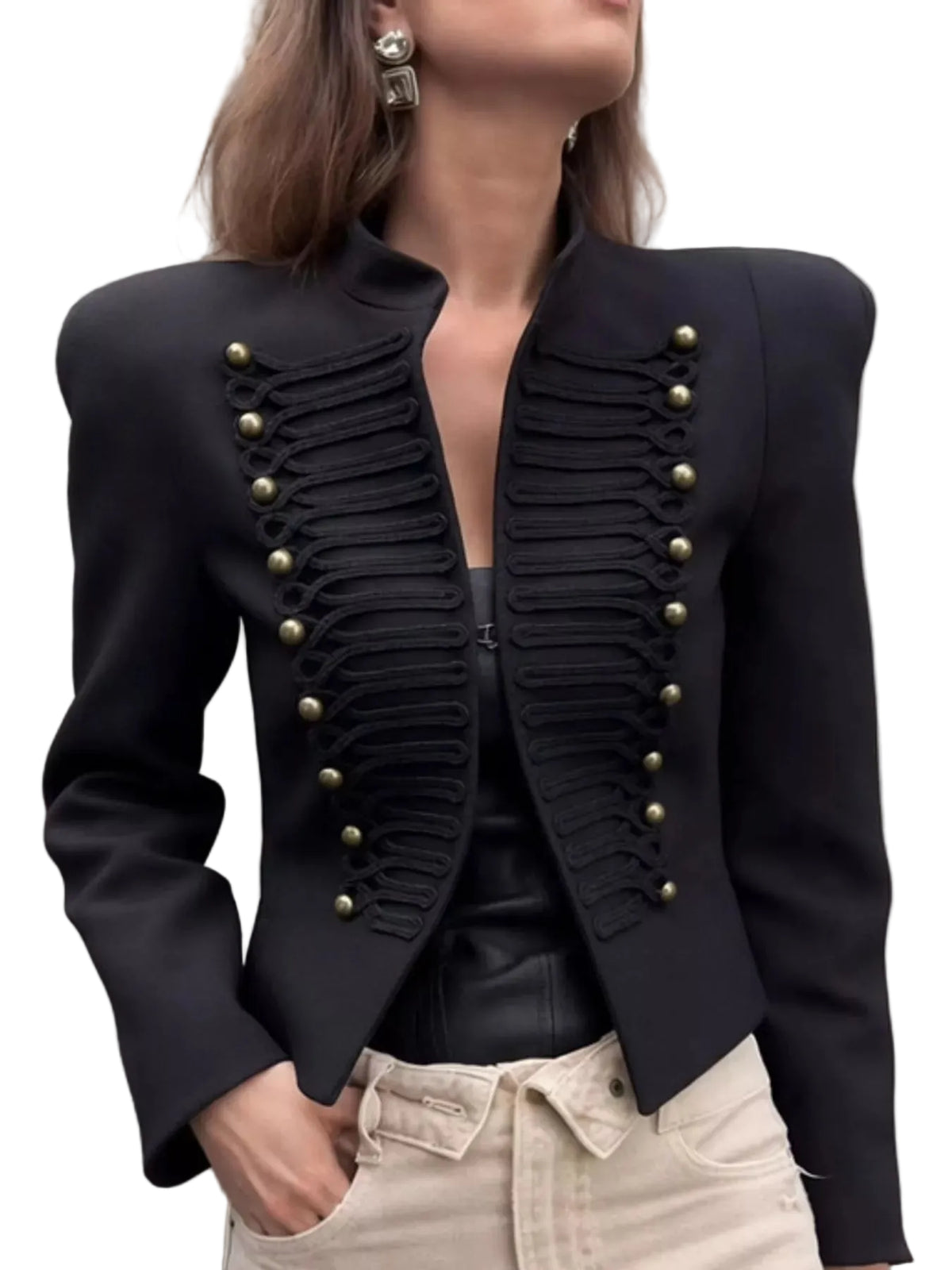 Decorative Button Cropped Jacket