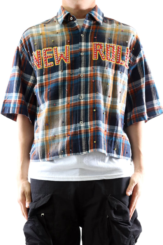 Washed Flannel Crop Top Button Down Shirt