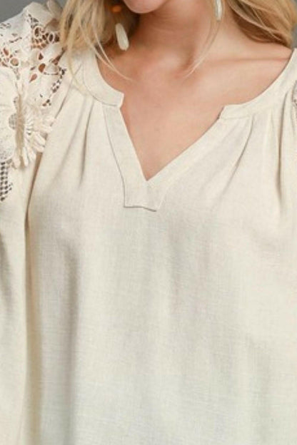 French Terry Boxy Cut Top with 3D Floral Sleeve Plus Size.