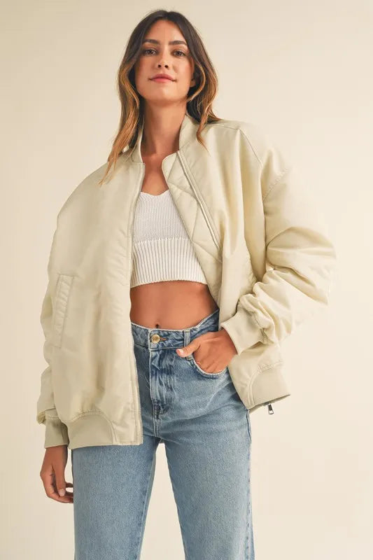 Back Ruched Utiltiy Bomber Jacket.