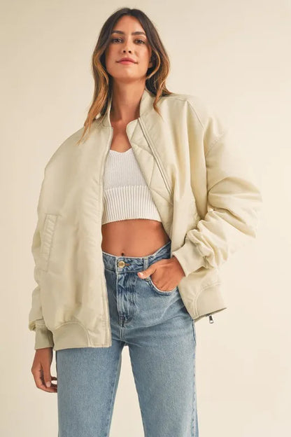 Back Ruched Utiltiy Bomber Jacket.