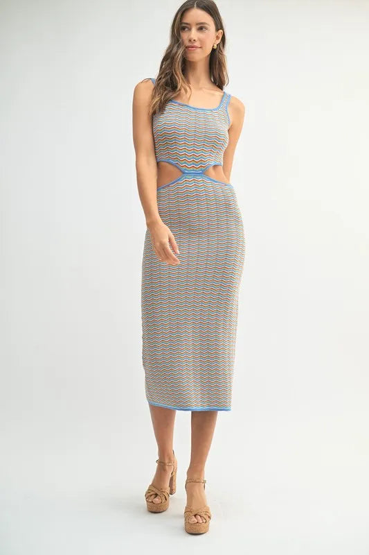 Multi Color Chevron Knit Bodycon Midi Dress.