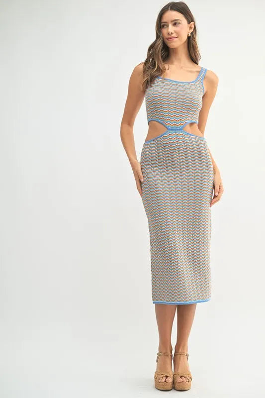 Multi Color Chevron Knit Bodycon Midi Dress.