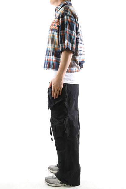 Washed Flannel Crop Top Button Down Shirt
