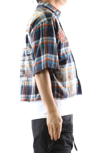Washed Flannel Crop Top Button Down Shirt