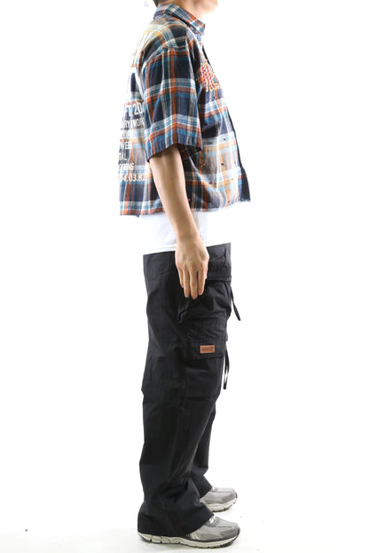 Washed Flannel Crop Top Button Down Shirt