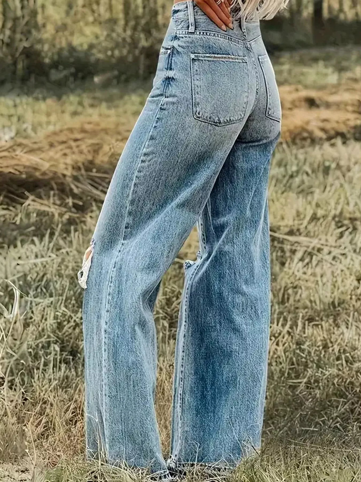 High-waisted distressed wide-leg jeans
