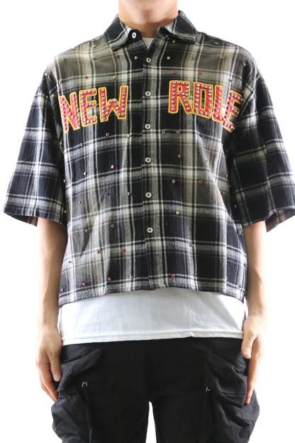 Washed Flannel Crop Top Button Down Shirt