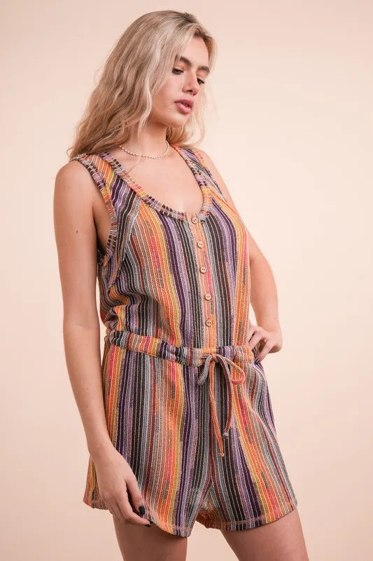 Crochet Multi Color Striped Casual Summer Romper.