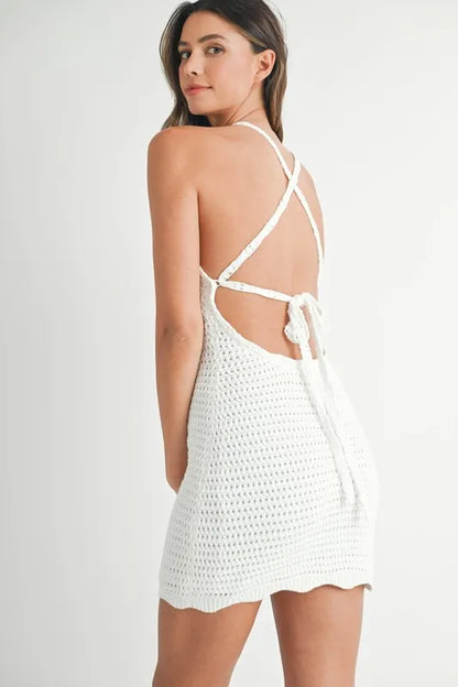 Crochet Crisscross Spaghetti Strap Mini Dress.