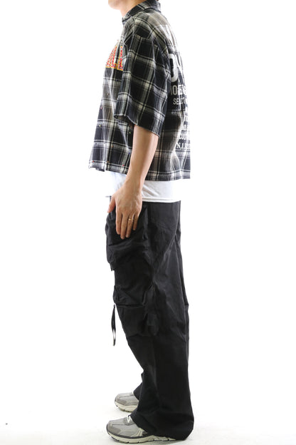 Washed Flannel Crop Top Button Down Shirt