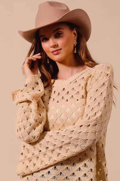 Geometric Pattern Open Knit Lightweight Sweater.