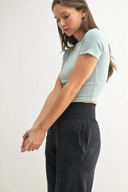 Essential Micro-ribbed Cropped Athleisure Tee.