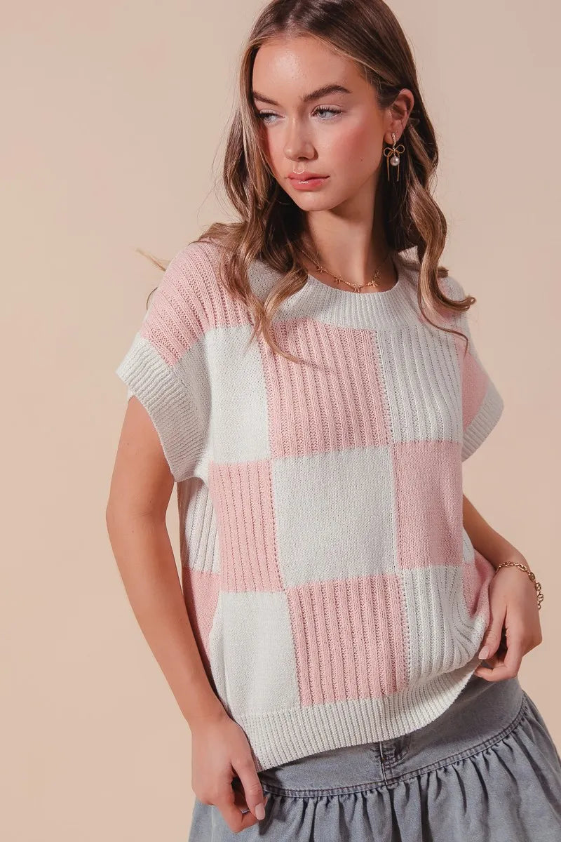 Check Plaid Casual Sweater Top.