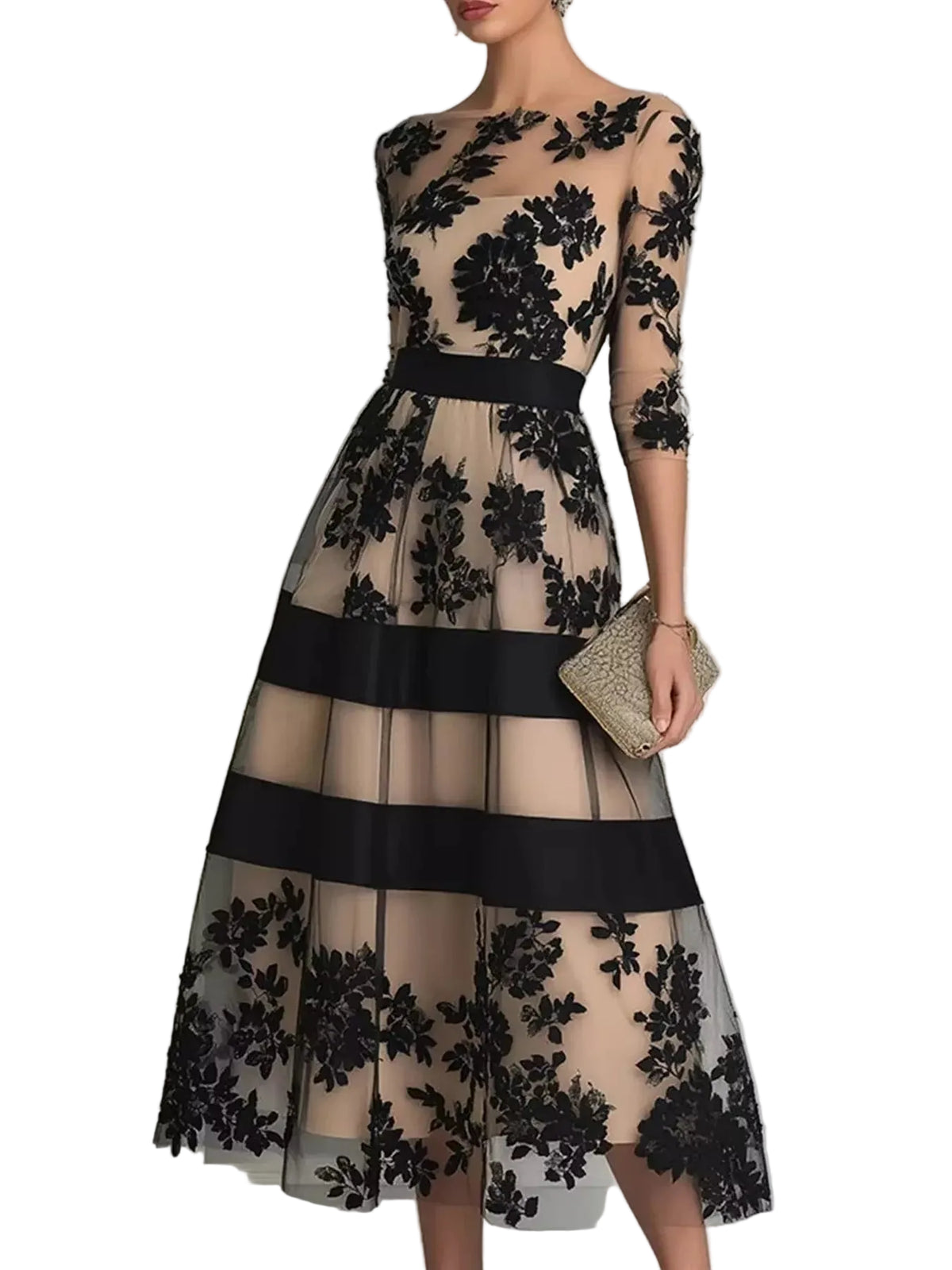 Floral Tulle A-Line Midi Dress