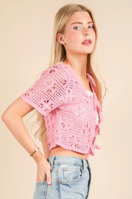 Front Tie Crochet Crop Top.