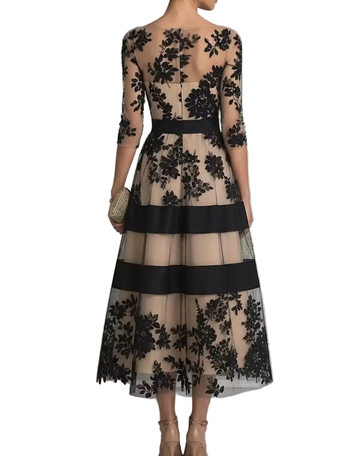 Floral Tulle A-Line Midi Dress