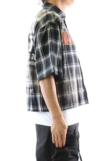Washed Flannel Crop Top Button Down Shirt