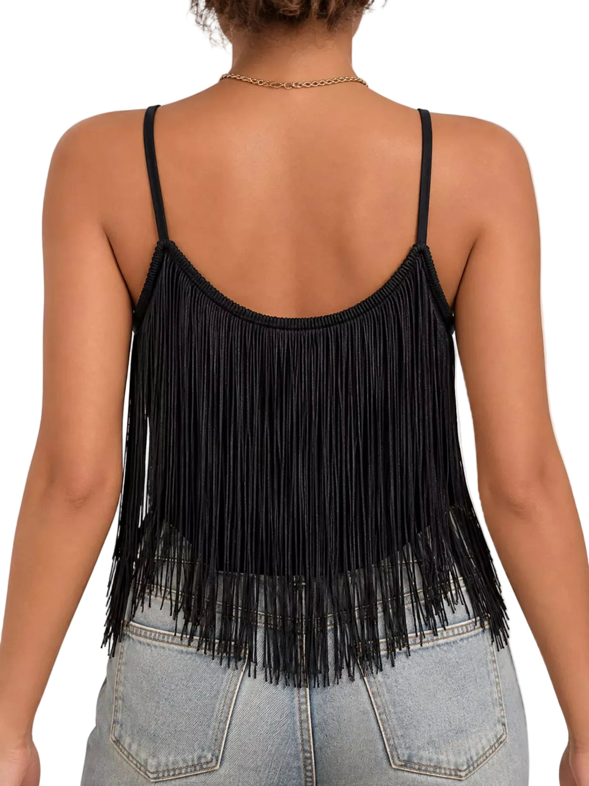V-neck cami with fringe trim
