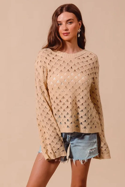 Geometric Pattern Open Knit Lightweight Sweater.