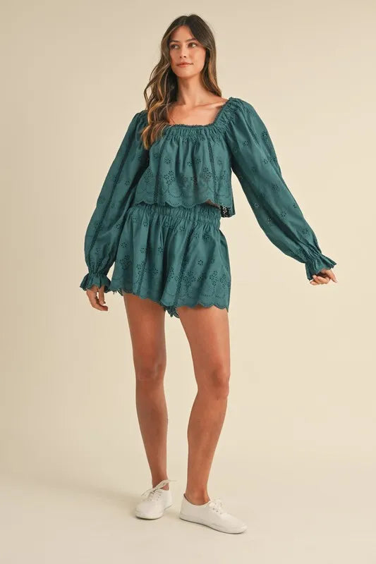 Embroidered Scalloped Lace Top and Short Set.