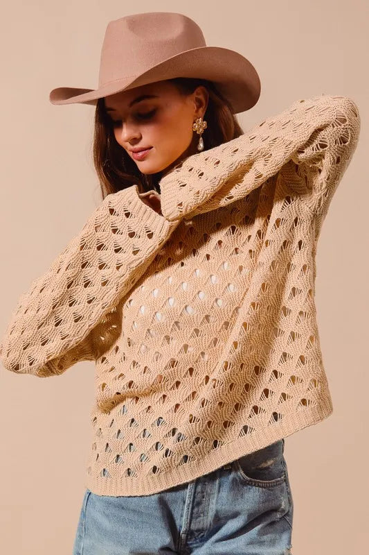 Geometric Pattern Open Knit Lightweight Sweater.