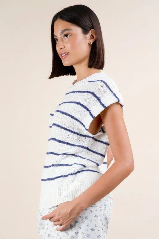 Striped Knit Sweater Vest Top.