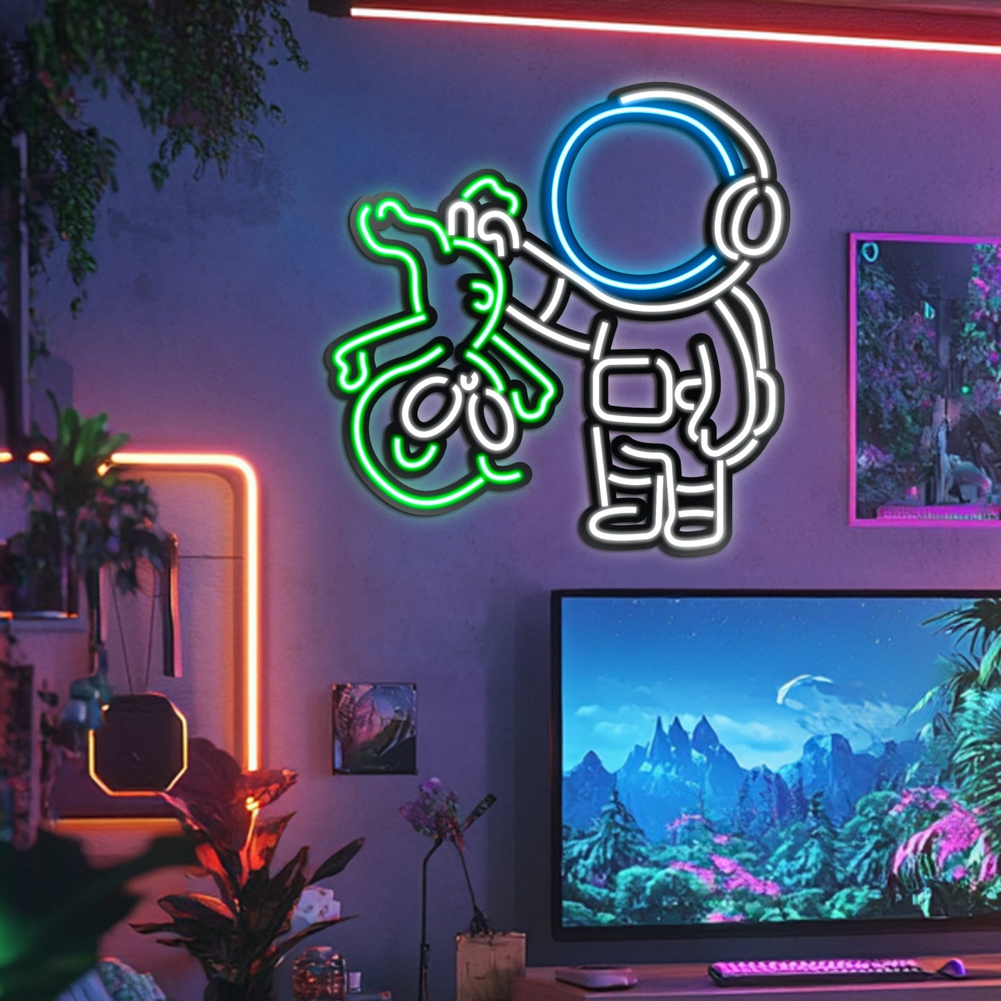 Alien and Astronaut Metal Neon Wall Art