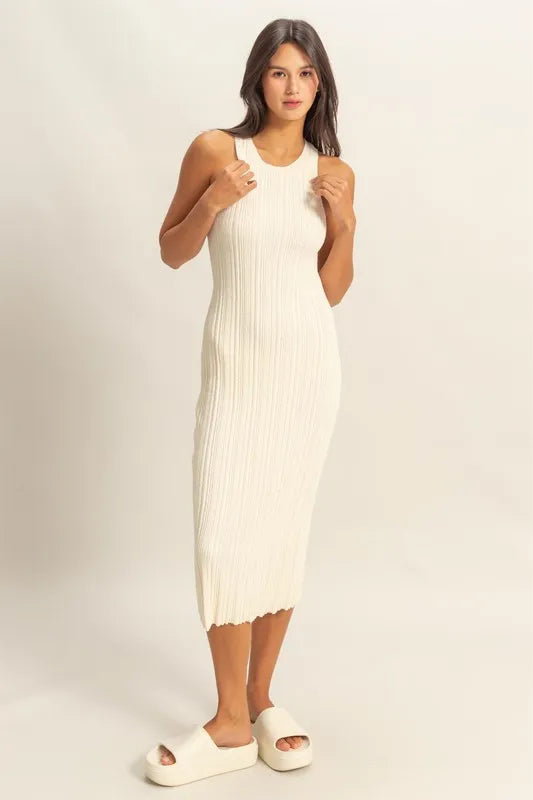 Round Neck Bodycon Ribbed Knit Dress.