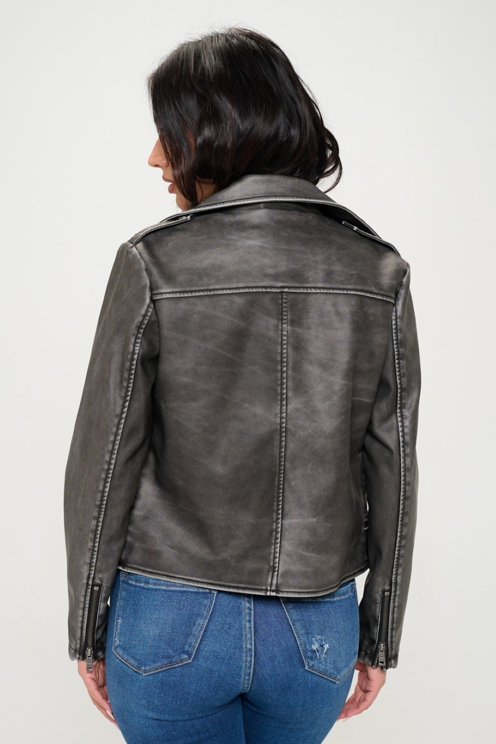 Zip Up Biker Jacket with Belt