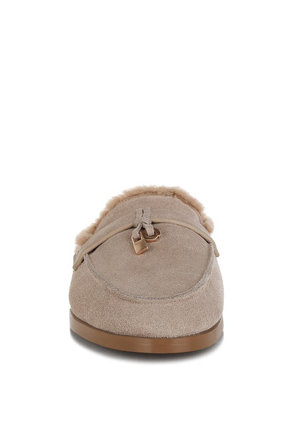 Bosnia Suede & Faux Fur Slip On Mules