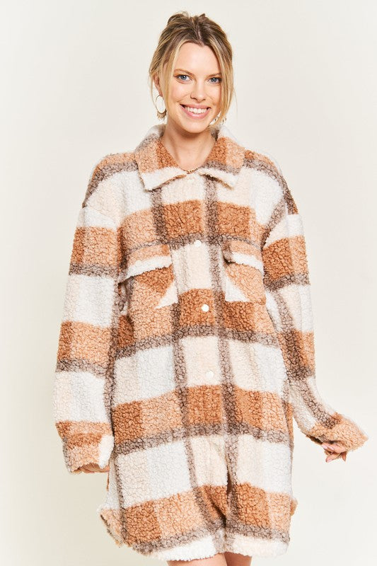 Multi Plaid Fuzzy Sleeve Jacket