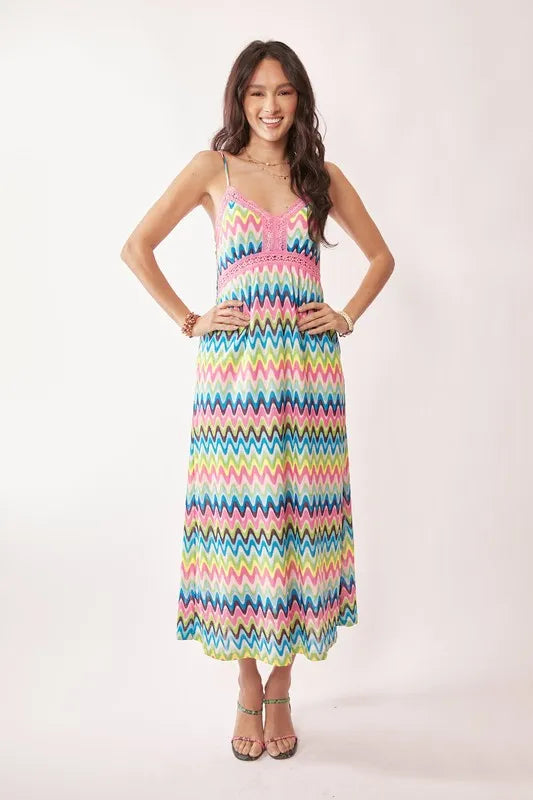 Multi Color Crochet Lace Midi Dress.