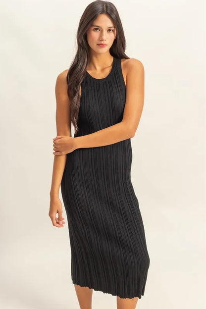 Round Neck Bodycon Ribbed Knit Dress.