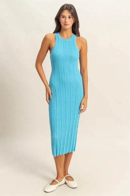Round Neck Bodycon Ribbed Knit Dress.