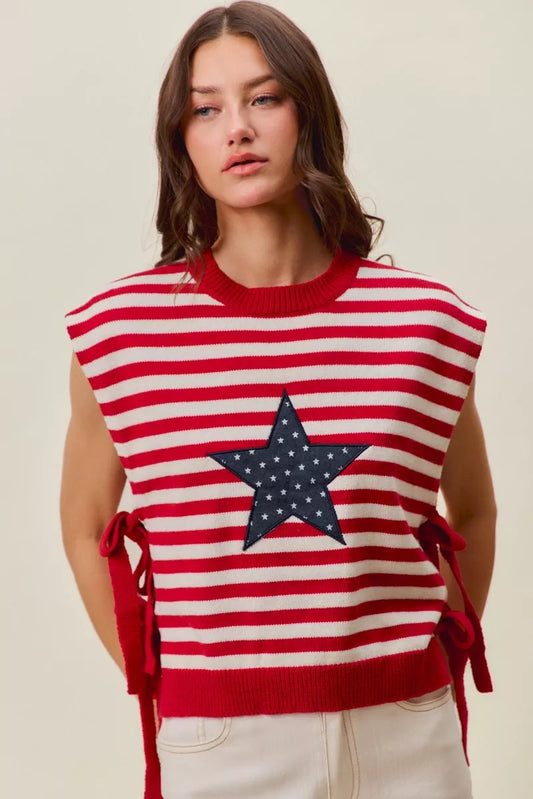 Stripe Star Patch 4th Of July Side Tie Vest Top