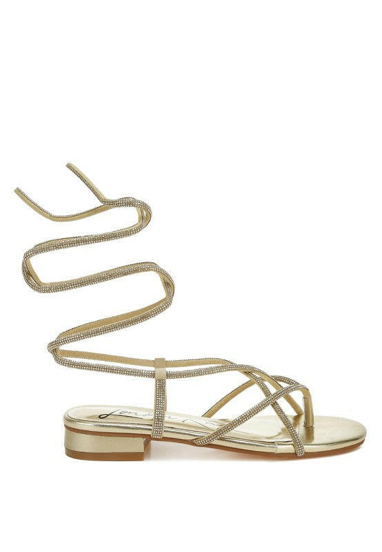 Babbity Rhinestone Embellished Lace-Up Sandals.