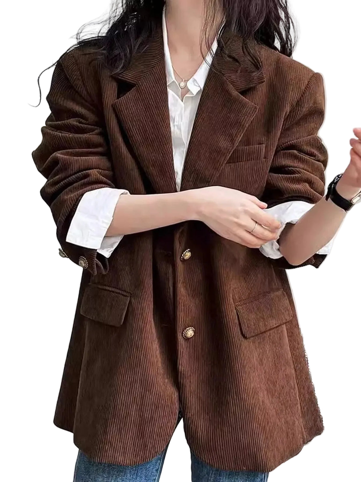 Corduroy blazer with lapel collar