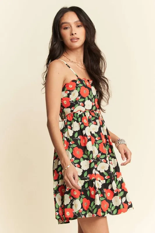 Floral Scalloped Cutout Back Mini Dress.