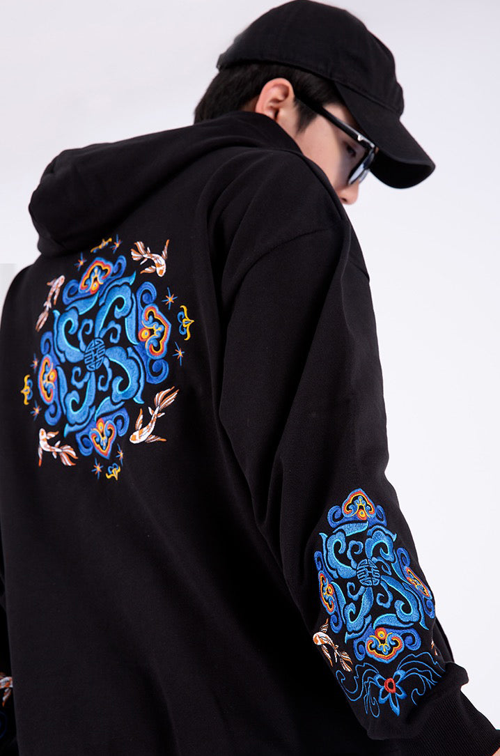 Fish Art Embroidery Hoodie