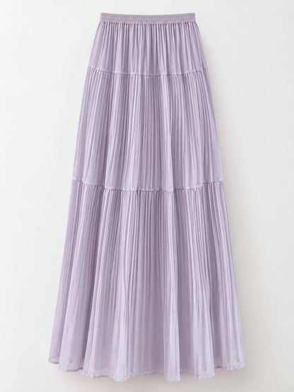 High-waisted tiered pleated maxi skirt
