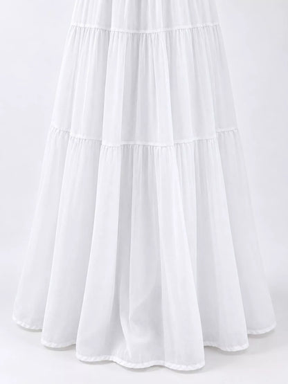High-waisted tiered pleated maxi skirt