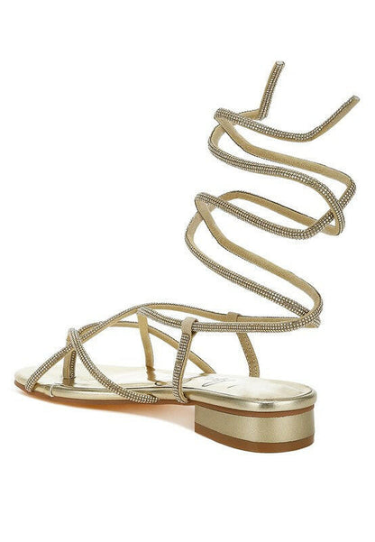 Babbity Rhinestone Embellished Lace-Up Sandals.